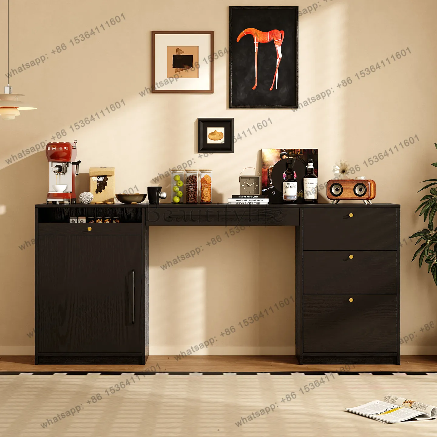 all-solid wood dining side cabinet can be embedded in the dining table and integrated storage cabinet against the wall