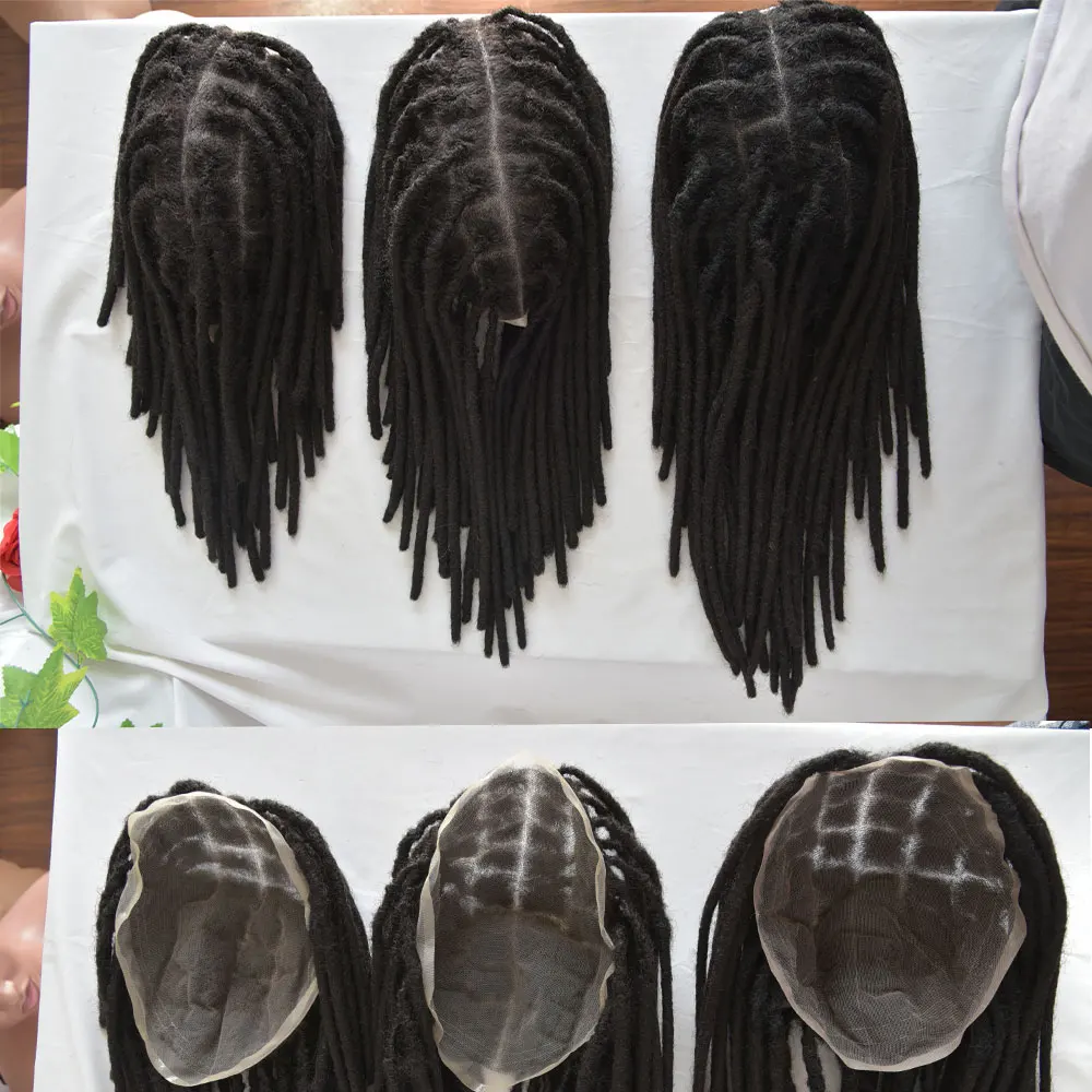 Afro Dreadlock-Toupet aus Spitze, Echthaar, 20,3 cm, 100 % handgefertigt, Dreadlock-Verlängerung, Echthaar, für Damen/Herren, 20,3 x 25,4 cm