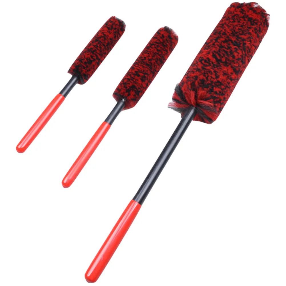 

3 Pcs Tires Brush Car Wheel Cleaner Cleaning Bright Pom Fiber Yarn Rim Shine for Wheels Auto