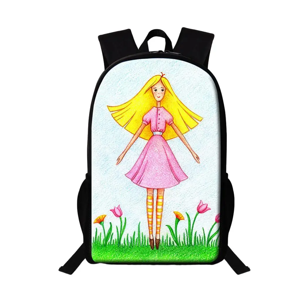 Prinses Print Meisje School Rugzak Vrouwen Cartoon Reis Bagpack Kinderen 16 Inch Boekentas Vrouw Multifunctionele Rugzak