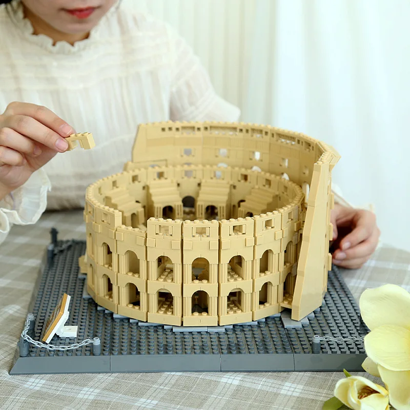 Kreatywny Świata Sławna Architektura Koloseum Rzym Włochy Klocki Budowlane Amphitheatrum Flavium Model z Cegieł Zabawki Konstrukcyjne