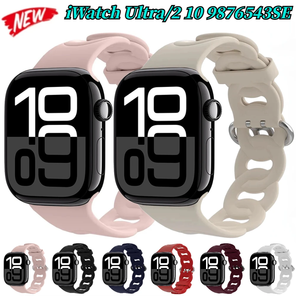 

New Silicone Strap for Apple Watch 46mm 45mm 41mm 49mm 44mm 40mm 42mm Hollow Bracelet Wristband IWatch Ultra 10 9 8 7 6 5 4 SE