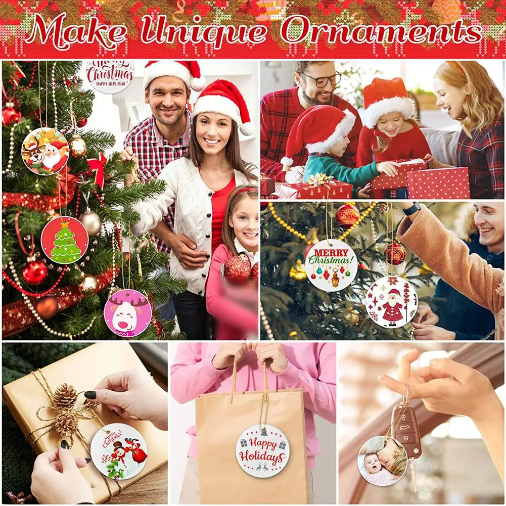 35 Pieces Sublimation Ornament Blanks, Round Blank Sublimation Ornaments Sublimation for Christmas Tree, DIY Handmade