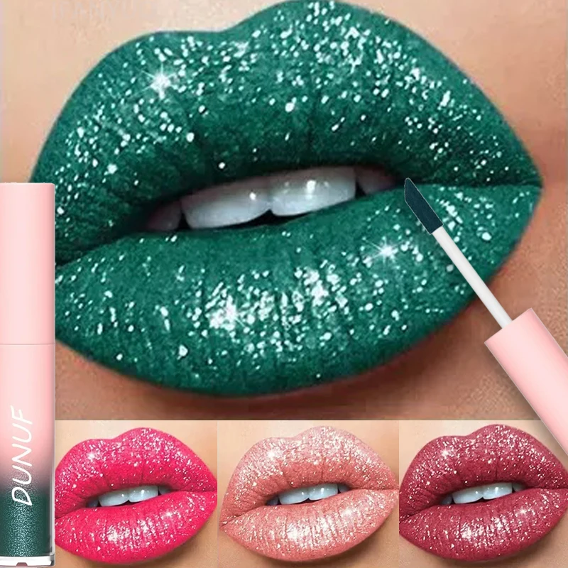 18 Colors Diamond Gloss Lipstick Matte Pearly Shimmer Sparkling Lip Glaze Lasting Waterproof Rich Color Bright Glitter Lipstick