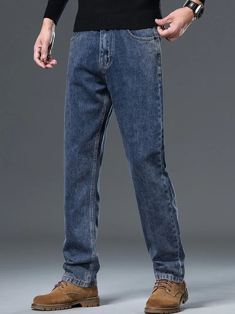 

100% Pure Cotton Jeans Men Loose Trousers Classic Spring Autumn Casual Cowboy US Plus Size 38 40 42 Straight Male Denim Pants
