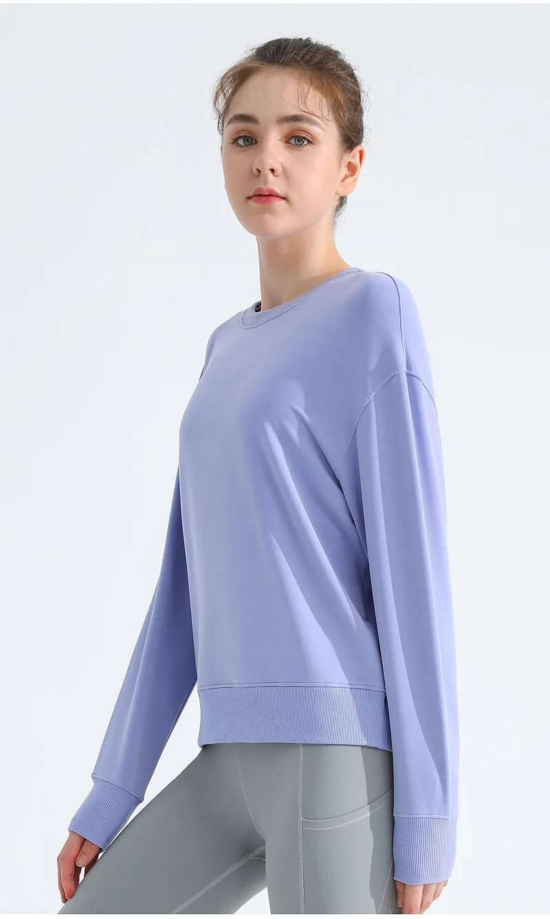 solid color Women Loose Casual Sports Long Sleeve Sweatshirt Fitness Loose sports sweatshirt round neck T-shirt yoga jacket