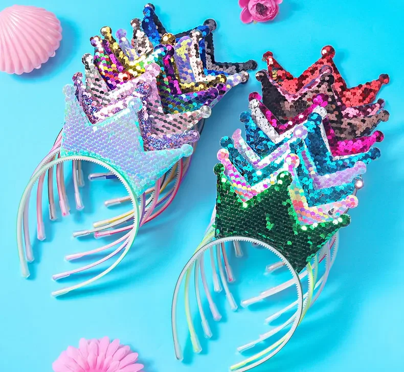 1/2pcs Girl Sequins Princess Headband Hairband Wedding Crown Hair Hoop Accessories For Christmas Gift Daily Party Decoration