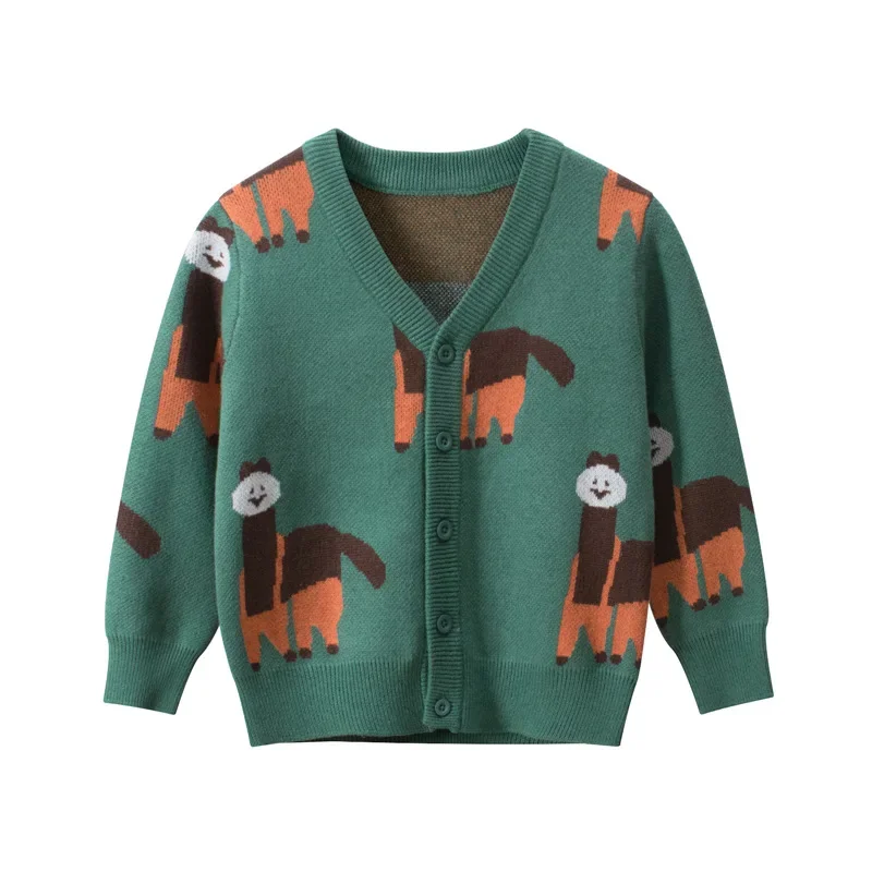 

2024 Autumn/Winter new cartoon children's sweater knitted cardigan boy's coat casual long sleeve V-neck single breasted coat