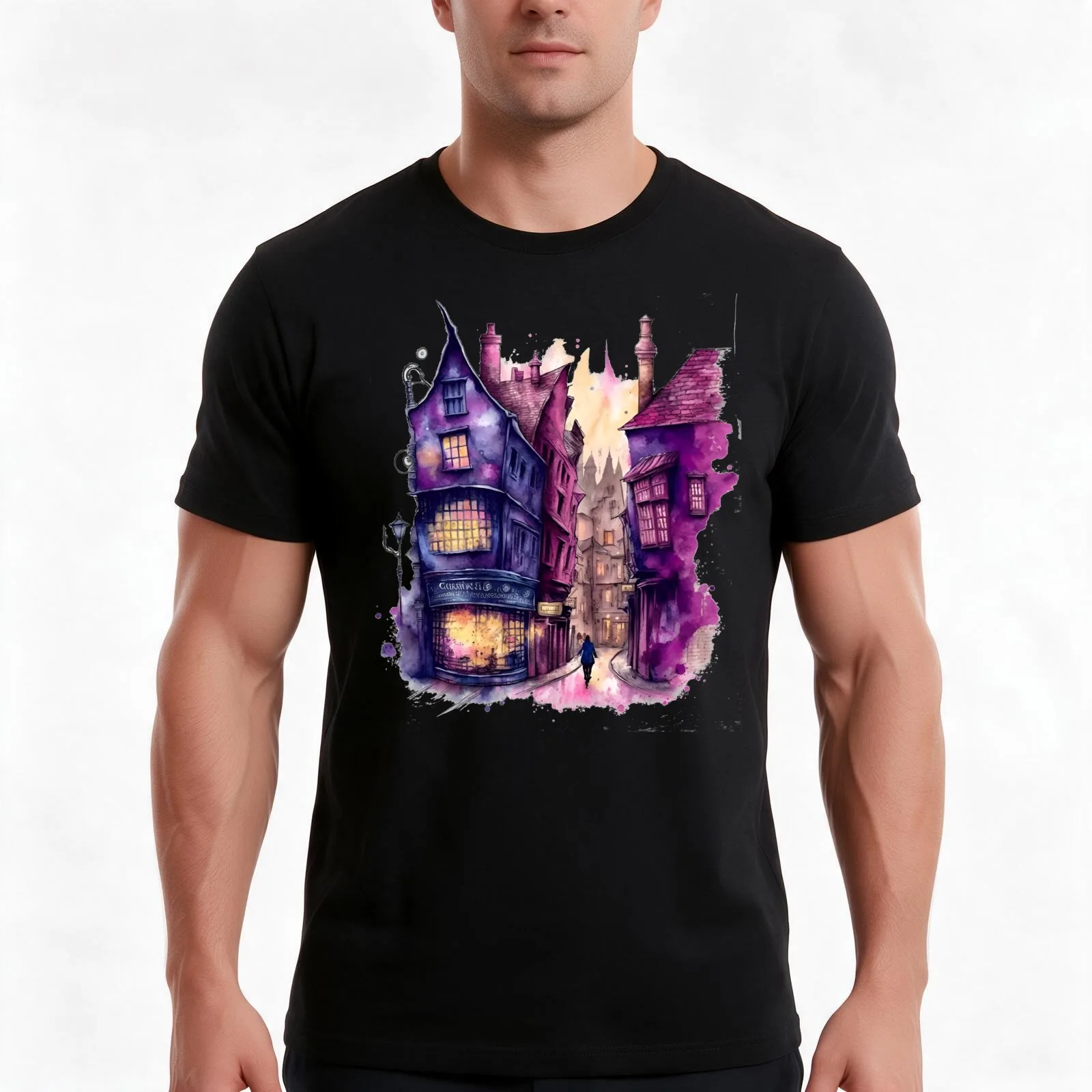 The Alley - Watercolor Art - Fantasy - Harry T-Shirt Summer Casual Cotton Tee Oversized Streetwear Tops Vintage Graphic Print