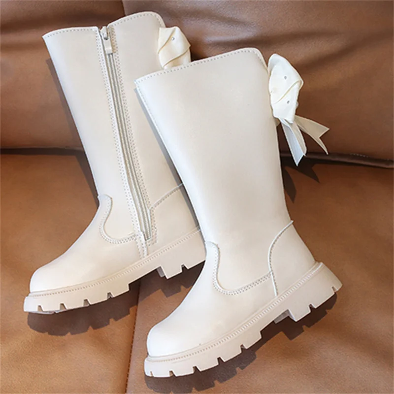Baby Autumn/Winter Princess Banquet Beaded Bow Fashion Show Single Elegant Warm Boots Children Zipper Popular Cute Kids Shoes