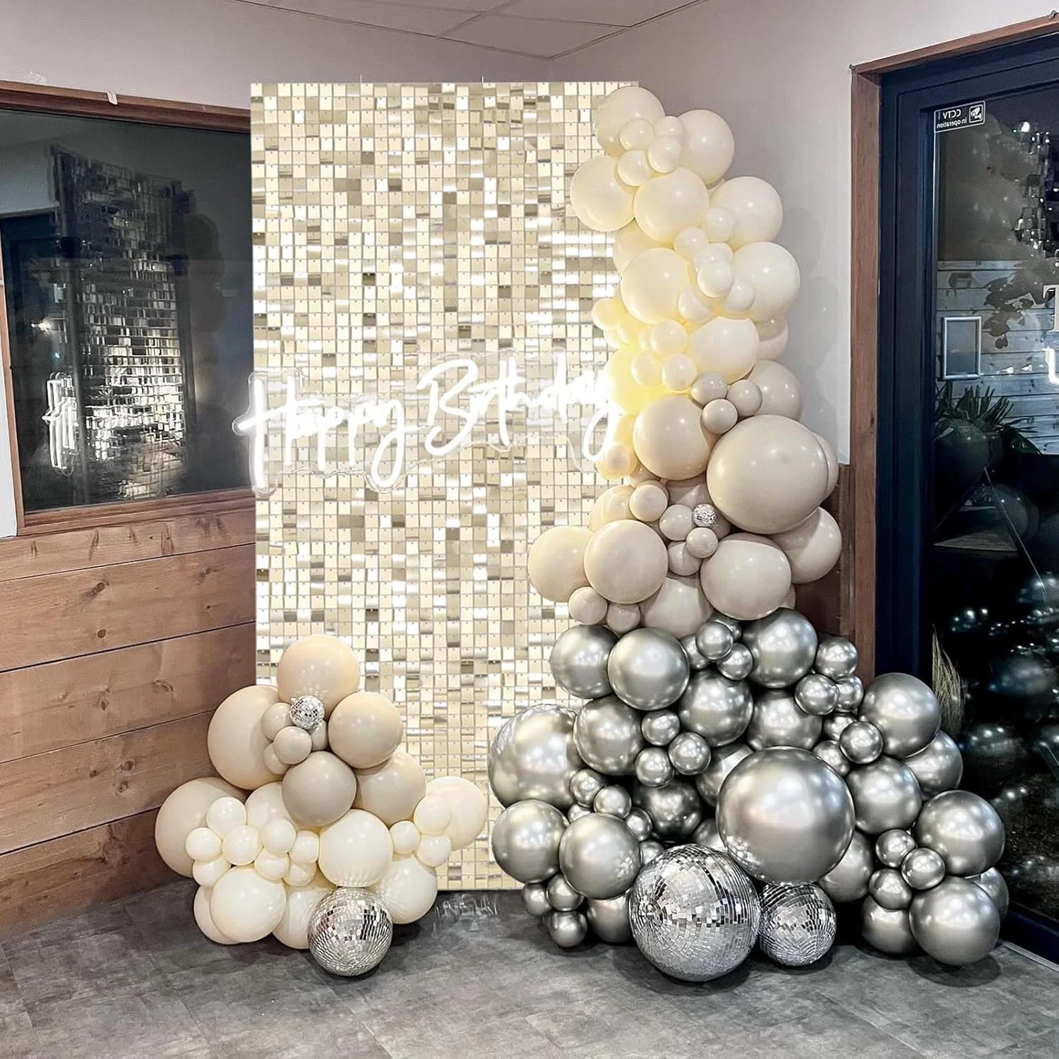 12 Stück schimmernde Wandhintergrund, silberfarben, quadratisch, mit Pailletten, schimmerndes Wandpaneel für Geburtstag, Hochzeit, Babyparty, Party-Hintergründe – Detail 29