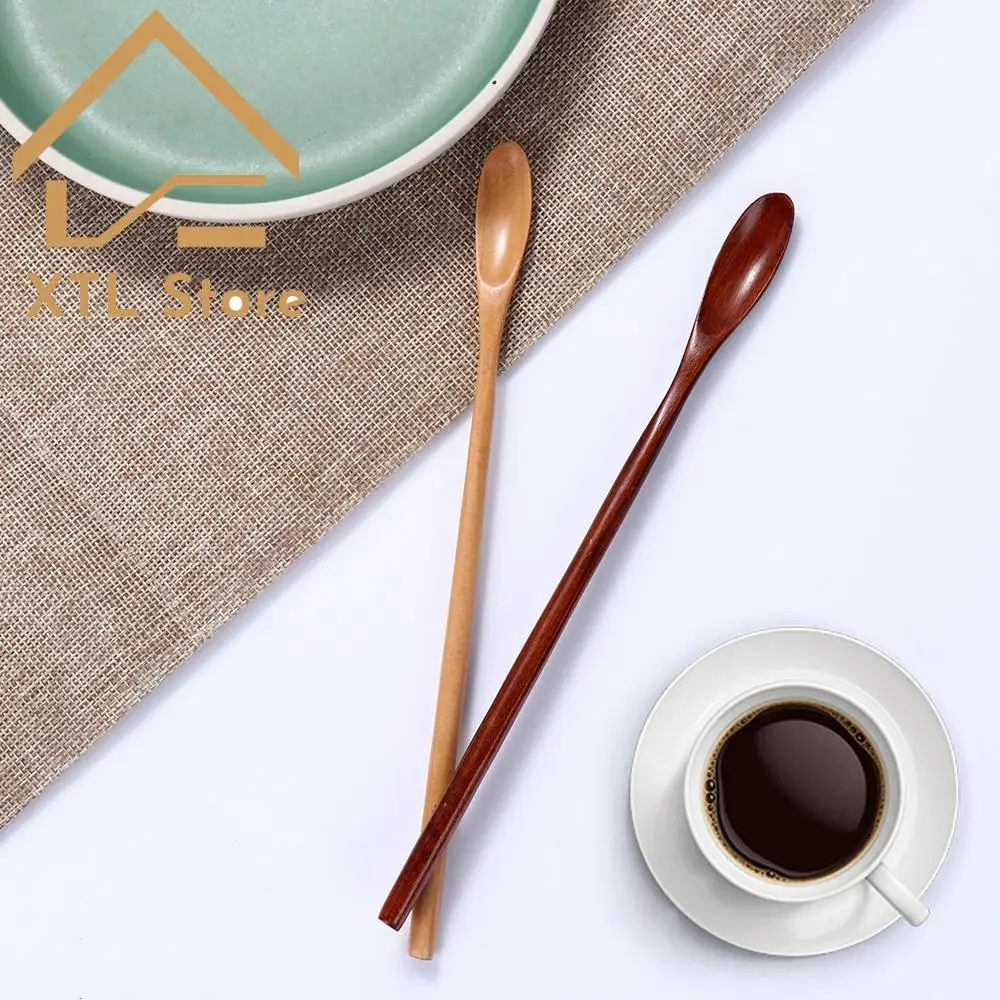 Vajilla hecha a mano para postres, condimentos, cocina, comedor, arroz, sopa, café, accesorios, cuchara de madera, mango largo, cucharas de té y miel, 1 Uds.