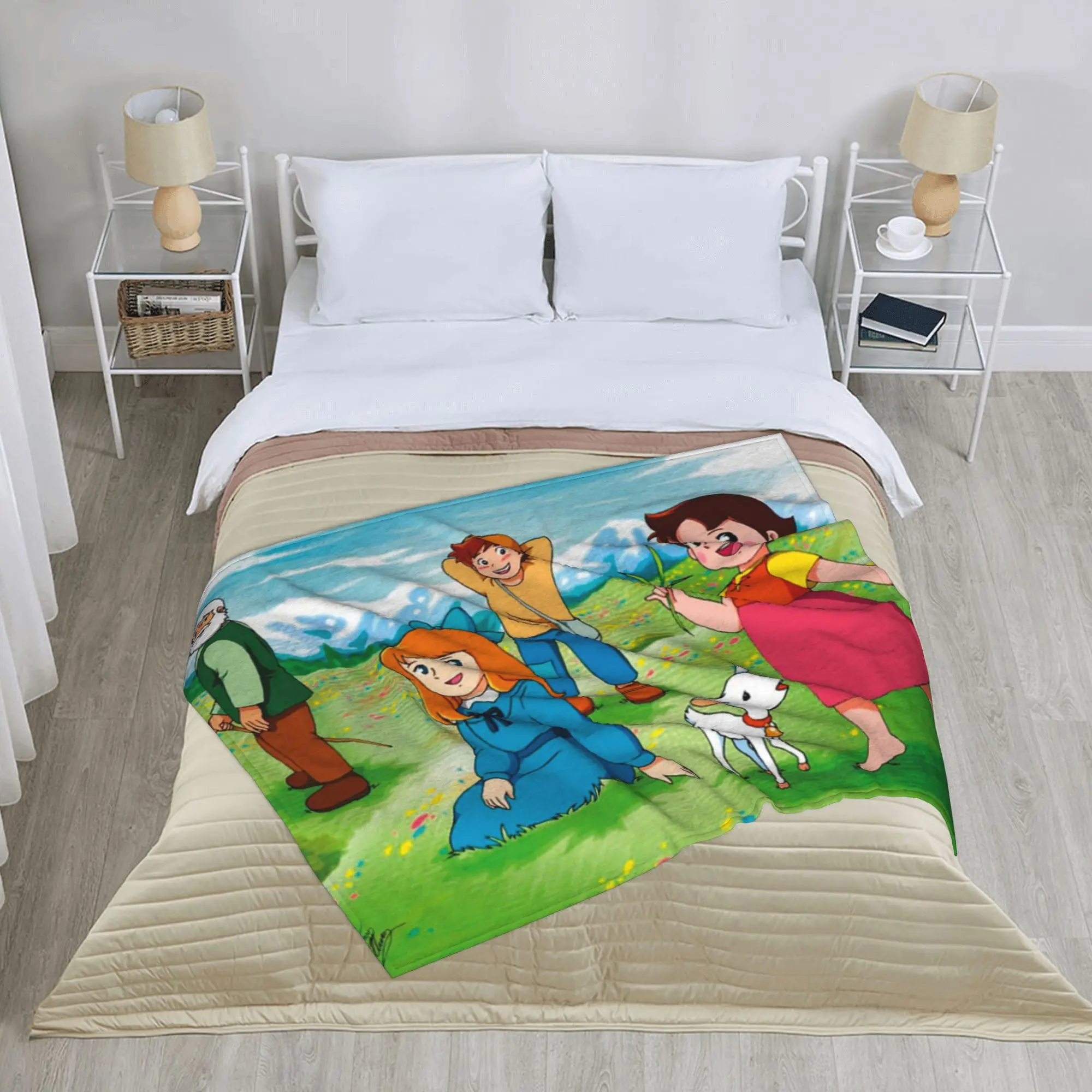 هايدي فتاة جبال الألب المرجان الصوف رمي بطانية الكرتون أنيمي للفراش بطانية محبوكة السفر خفيفة الوزن متعددة الوظائف #3