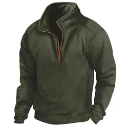 Felpa con cappuccio tattica da uomo con mezza zip Felpa invernale militare in lana calda tinta unita Giacca da caccia a maniche lunghe per allenamento sportivo