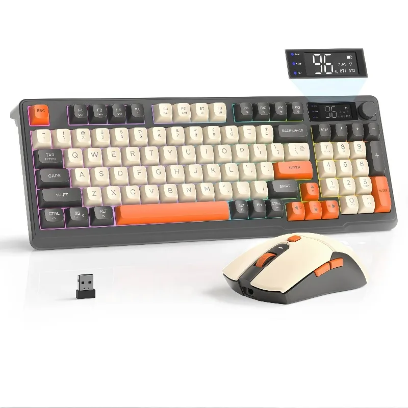 Free Wolf T96 Wireless Bluetooth Dual Mode Mechanical Feel Keyboard Silent PBT Ball Keycaps Gaming Office Keyboard Mouse Combo