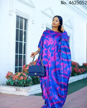 Purple Orange African Dresses for Women Summer African Women Half Sleeve V-neck Polyester Long Dress African Print Dresses S-5XL