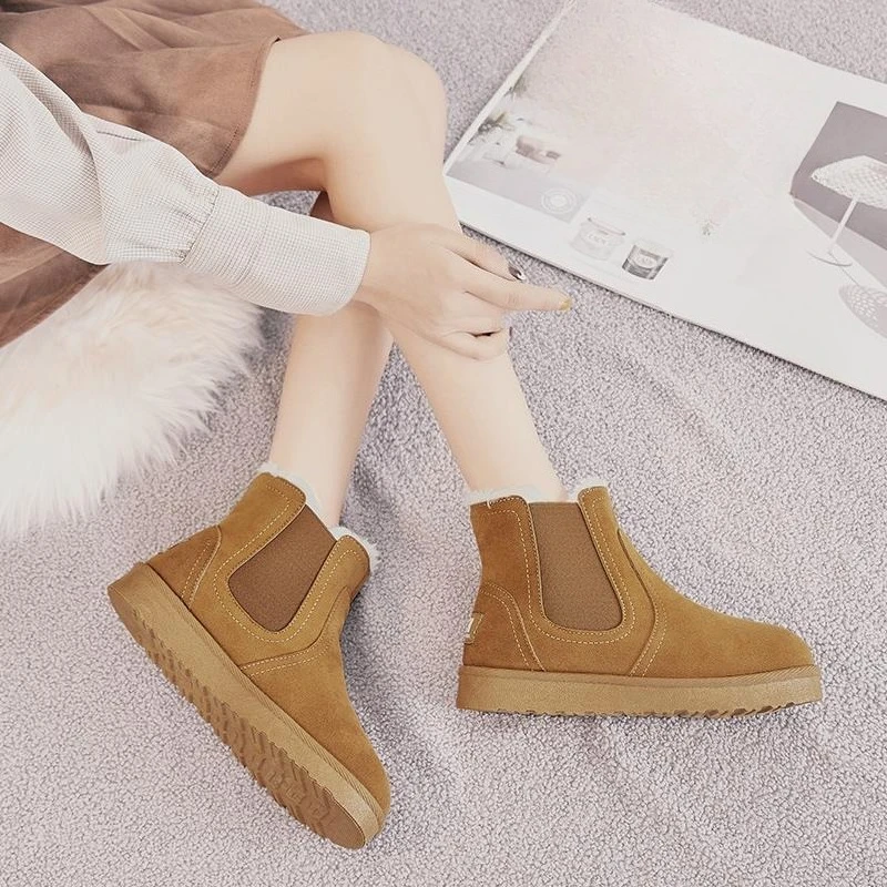 

Теплые замшевые ботильоны с круглым носком, женская обувь на флисовой подкладке, модные дизайнерские роскошные зимние ботинки с мягкой подкладкой в виде ягненка 202, роскошные женские зимние ботинки