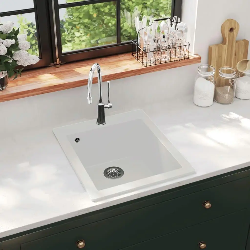 Granite Cream White Overmount Kitchen Sink - Single Basin, Durable & Stylish