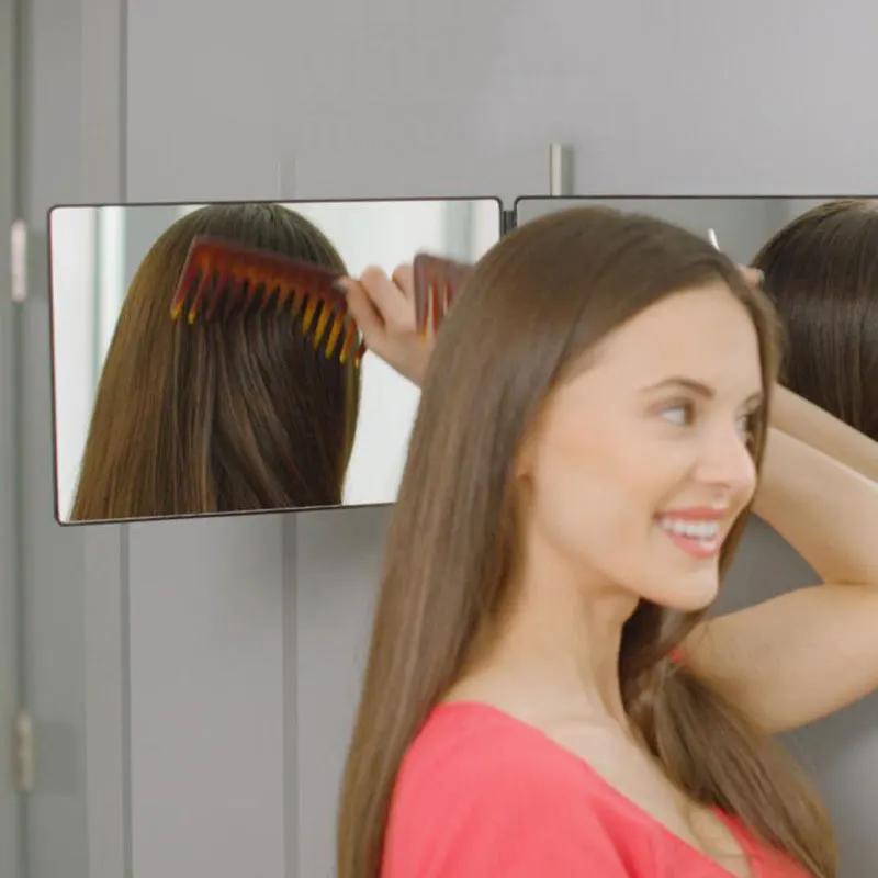 Cermin LED Lipat Tiga Cermin Rias Potongan Rambut Mandiri dengan Cahaya Tinggi Dapat Disesuaikan Cermin Potong Rambut Mandiri 3 Arah Kaca Hd Cermin 3 Arah