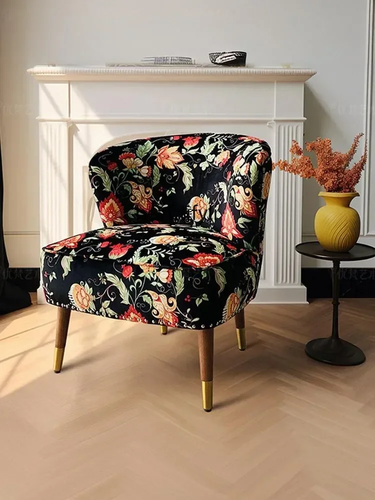 Retro Single-Seat Sofa Chair Balcony Chinese Style Designer French Wingback Chair Living Room American Leisure Chair
