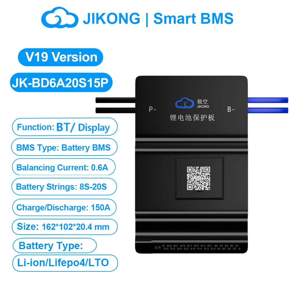 JIKONG V19 Smart BMS 4S ~ 24S BT Display Warmte KAN 0.4 ~ 2A Stroom 40A 100A 200A 300A Actieve Balancer voor Li-ion LiFePo4 Lto Batterij