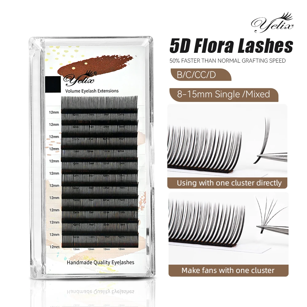 Yelix 5D Flora Lashes Individual Lashes Spikes Easy Fan Volume Premade Fan Fairy Flora Lashes Natural Soft Eyelash Extension