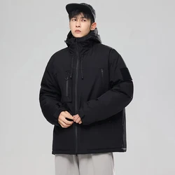 Men'S Trendy Hooded Windproof Waterproof Thick Mountaineering Clothing Outdoor Sports Leisure Loose Fitting Assault Cotton Coat