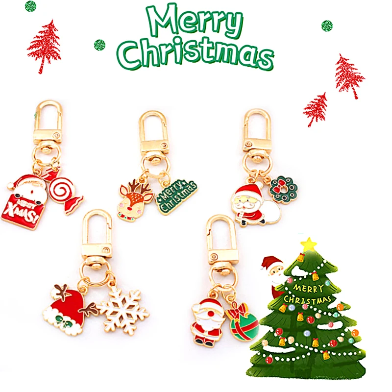 Cartoon Enamel Christmas Keychain Creative Snowman Elk Santa Clause Keyring For Women Men Handbag Pendants Diy Festival Gifts