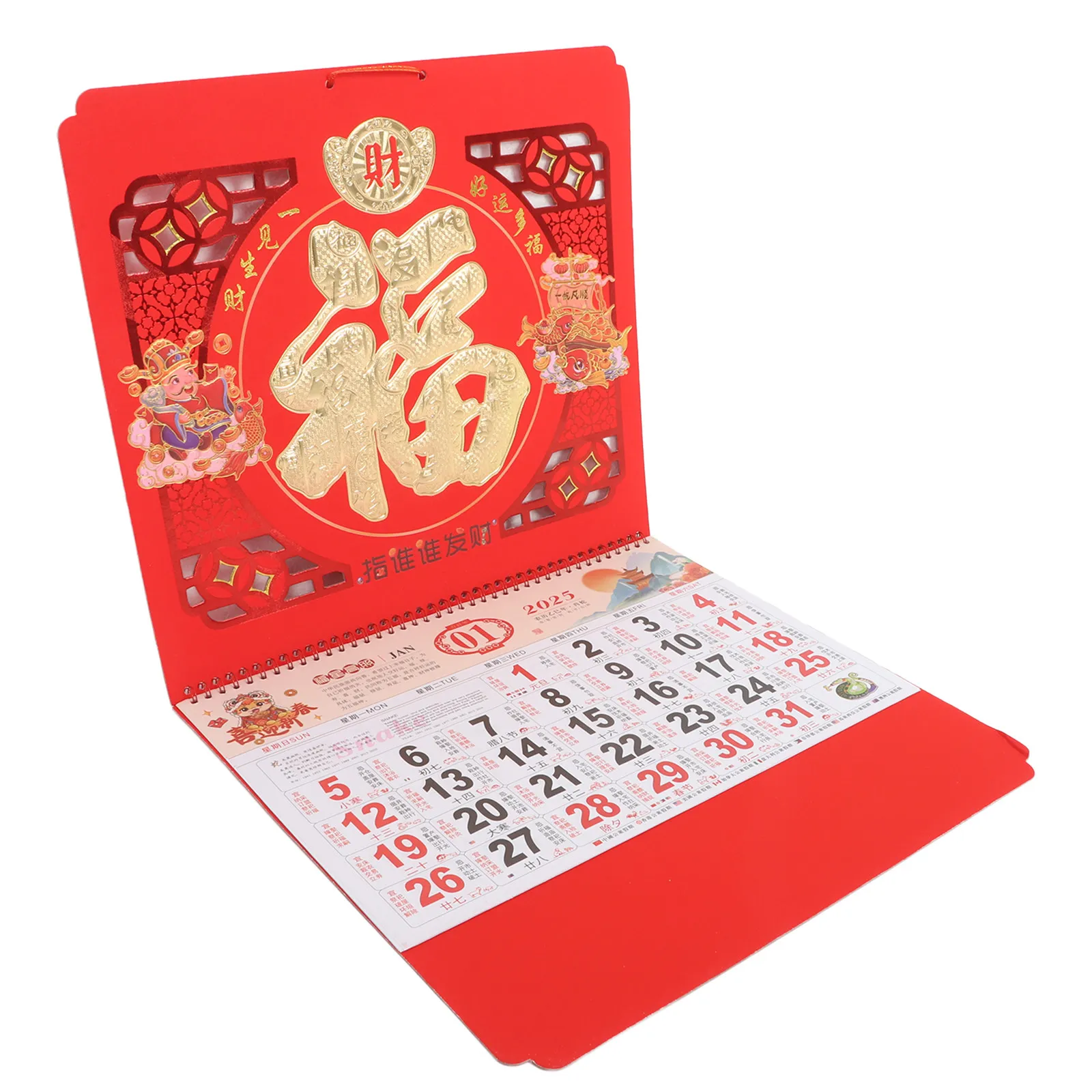 

Chinese New Year Wall Calendar 2025 Year of The Snake Hanging Monthly Chinese Calendar International Holidays Home Office