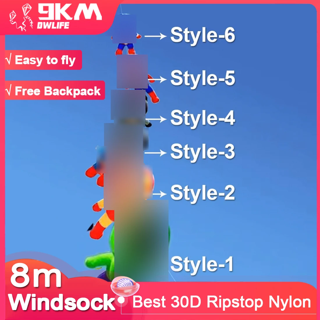 

9KM 3m NEW Small Kite Soft Inflatable Line Laundry Kite 30D Ripstop Nylon with Bag for Kite Festival (Accept wholesale)
