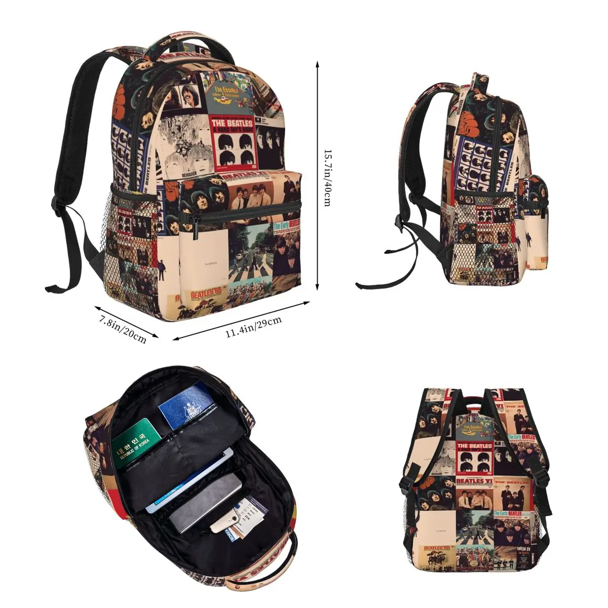 Harajuku The Beatle Memebers Art Backpacks Boys Girls Bookbag Students Bags Cartoon Rucksack Lunch Bag Pen Bag Three-Piece Set