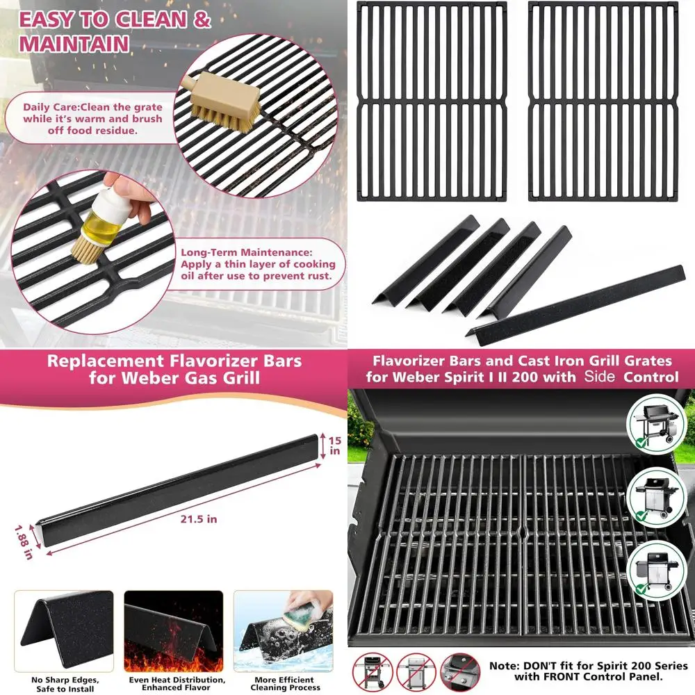 

Replacement Cast Iron Cooking Grate and Flavorizer Bars for Spirit 200 Series Grills, Compatible with E210/S210 and Genesis Silv