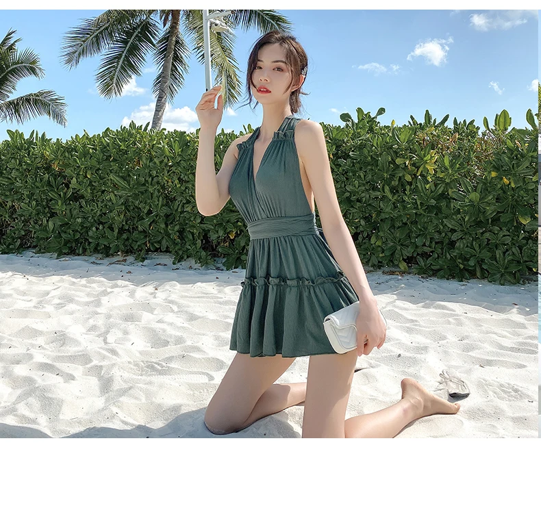 Elegant Women's Hollow One-piece Swimsuit 2025 New Seaside Vacation Swim Sexy Backless Conservative Fairy Suspender Swimwear