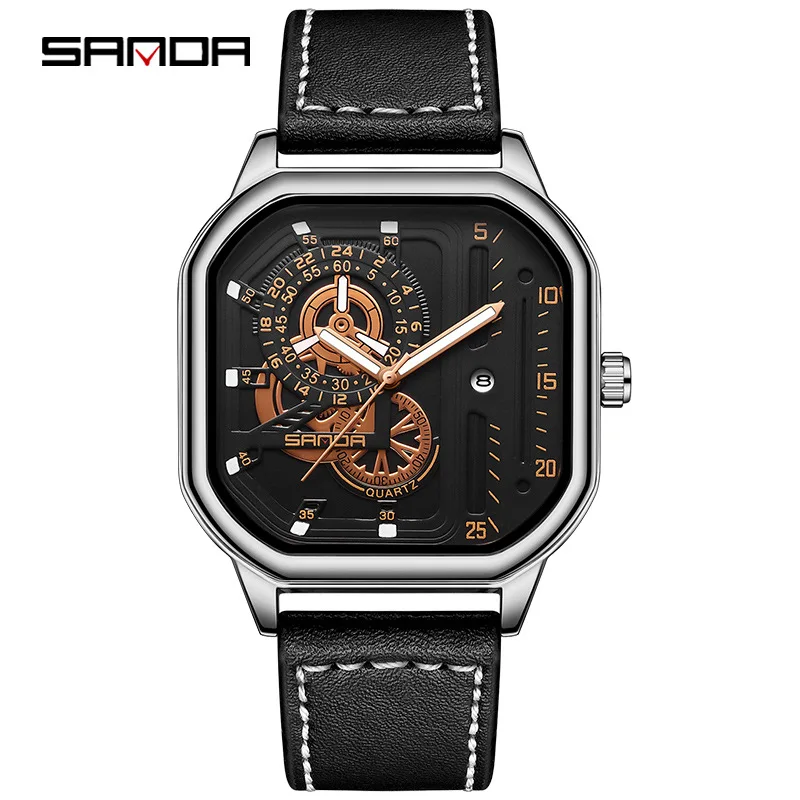 

Fashion Sanda Top Brand Luxury Outdoor Sport Mens Casual Waterproof Military Quartz Leather Square Watches Relogio Masculino