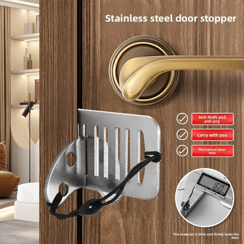 1pc Portable Door Lock Latch for Travel Safety No Drill Manual Hotel Room Jammer Students School Devices for Personal Protection