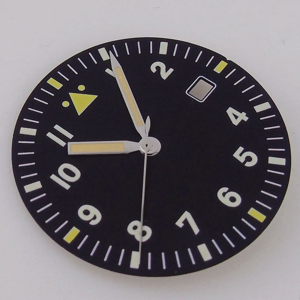 33.5mm Pilot Sterile Watch Dial for NH35 NH36 NH38 NH39 Movt Vintage Yellow Hand Green Luminous Watch Face for 39mm Field Watch