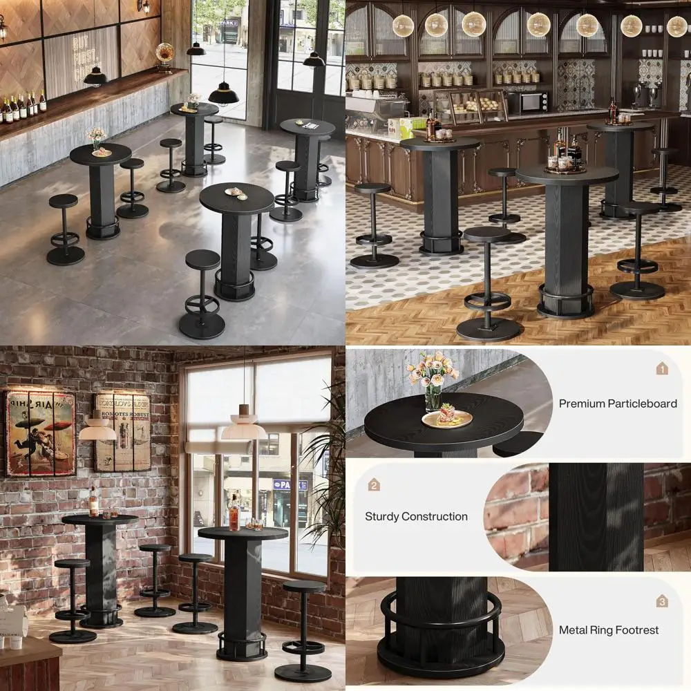 

Compact 3-Piece Dining Set, 2-Seat Round Kitchen Table, Sleek Black Bar Height Table, Space-Saving Pub Table, Ideal for Small Sp