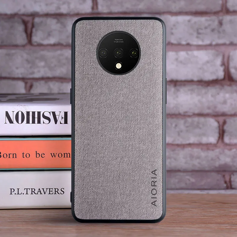 Textile Leather Case for Oneplus 7T soft TPU with back hard PC material camera protection design cover