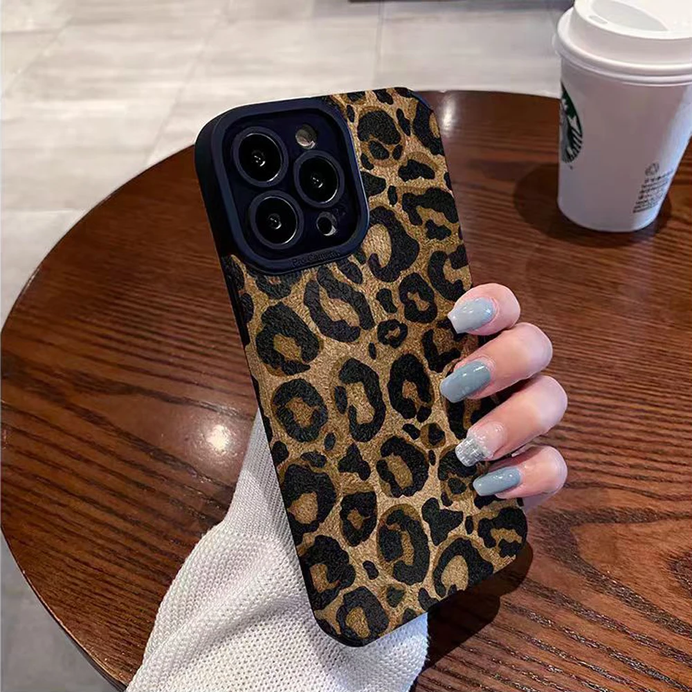 Fashion Gold Leopard Silicone Leather Case For iPhone 13 12 11 14 Plus 15 Pro Max Mini 7 8 SE XR XS X Soft Shockproof Full Cover