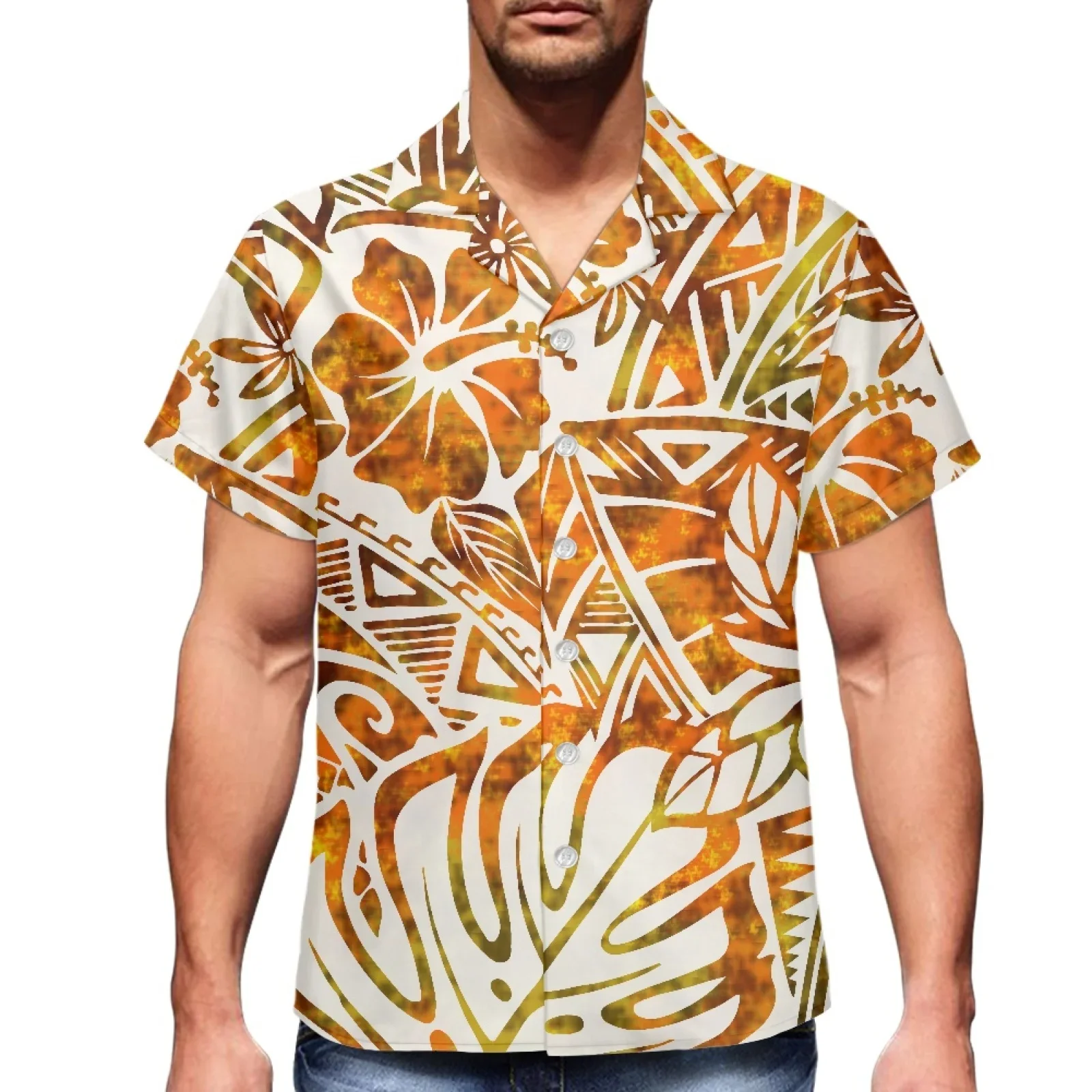 Polynesian Tonga Hawaii Fiji Guam Samoa Pohnpei Tribal Tattoo Orange Prints Couple Party Suits Women Dress Matching Men Shirt