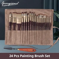 Pinceles para pintura acrílica, pinceles para óleo, juego de pinceles para pintura de artista, paquete de bolsa con raspador, 25 uds., pinceles con mango de madera Gouache