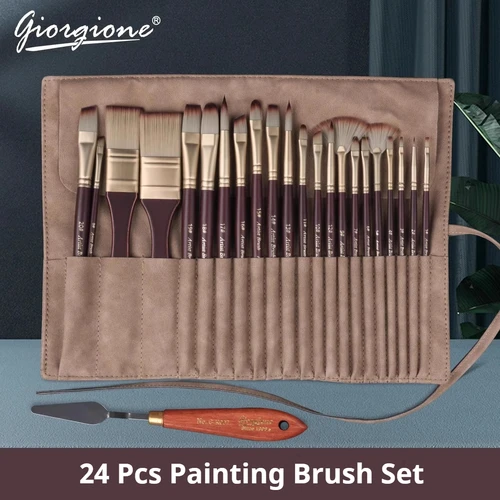 Pinceles para pintura acrílica, pinceles para óleo, juego de pinceles para pintura de artista, paquete de bolsa con raspador, 25 uds., pinceles con mango de madera Gouache