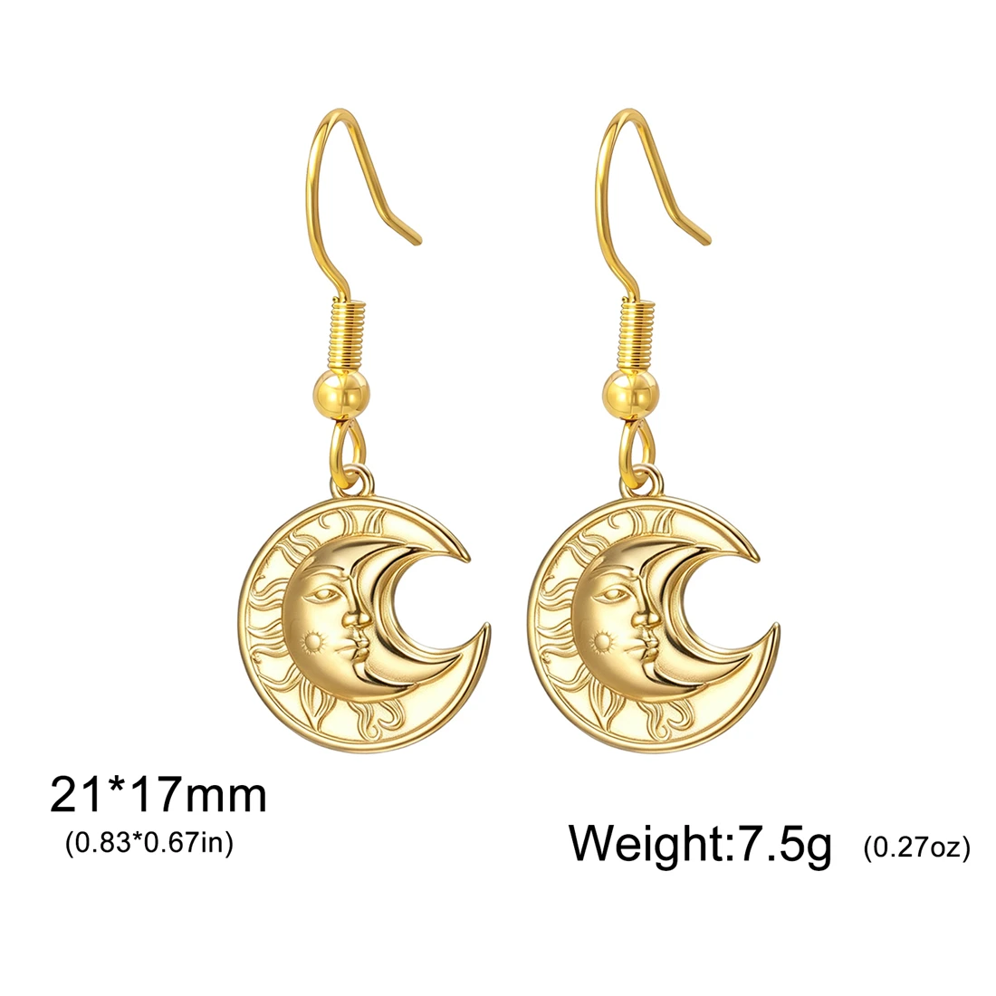 Eueavan Vintage Sonne und Mond Totem Ohrhänger Edelstahl Mode Geometrische Hängeohrringe für Frauen Wicca Schmuck Geschenk – Detail 11