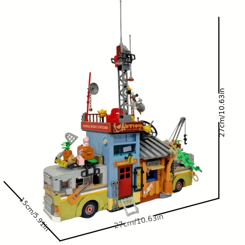 Creative Radio Station Rv Building Block Set Model, Suitable for Home Decoration and Living Room Ornaments, Creating a Romantic and Warm Family Life, Perfect for Christmas, Halloween, and Valentine's Day Gifts