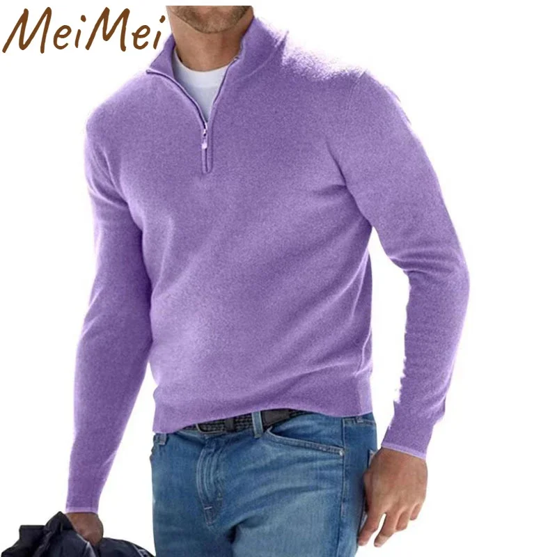 

Autumn and Winter Half-zipper Fleece Sweaters Solid Color Long-sleeved V-neck Knitwear Trend All-match Pullover Men's Clothing