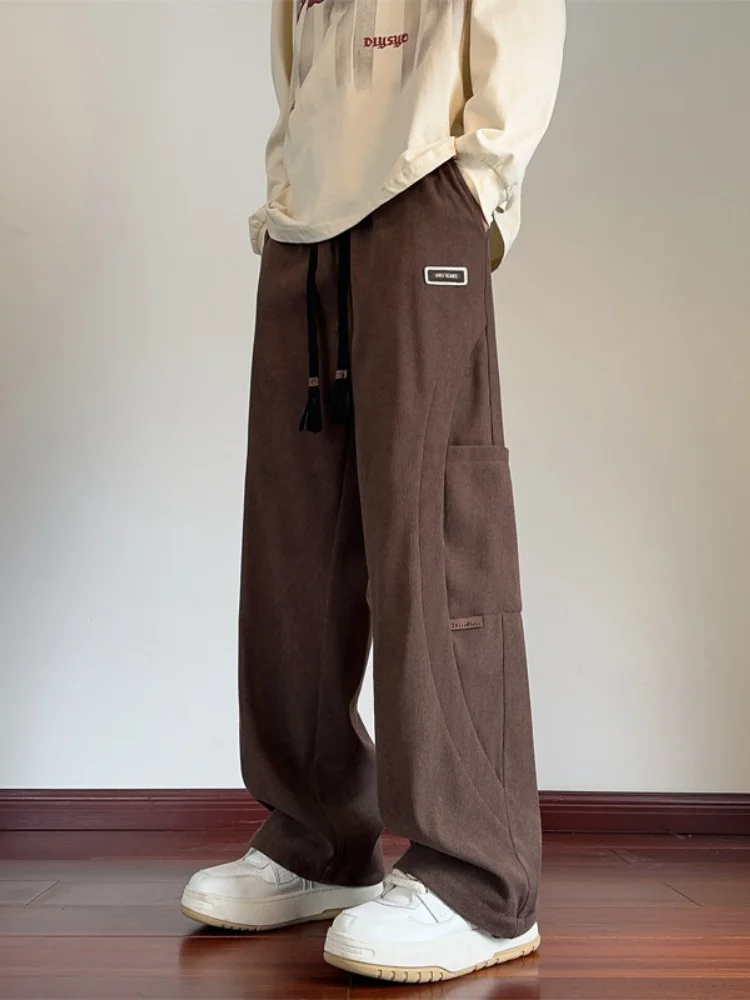 

Corduroy Straight Leg Wide Leg Pants Men's American Sle Autumn New Heavyweight Sweatpants Loose Fit Floor Length Trousers