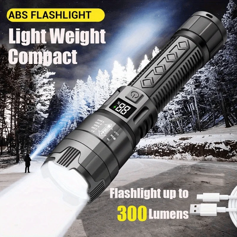 P900 LED Tactical Flashlight, High-Power Zoomable Handheld Torch, 1200mAh Rechargeable Lithium Battery, USB Charging for Camping