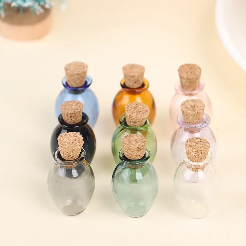 2PCS 1:12 Dollhouse Miniature Glass Color Bottles Cork Bottles Tiny Jar Model