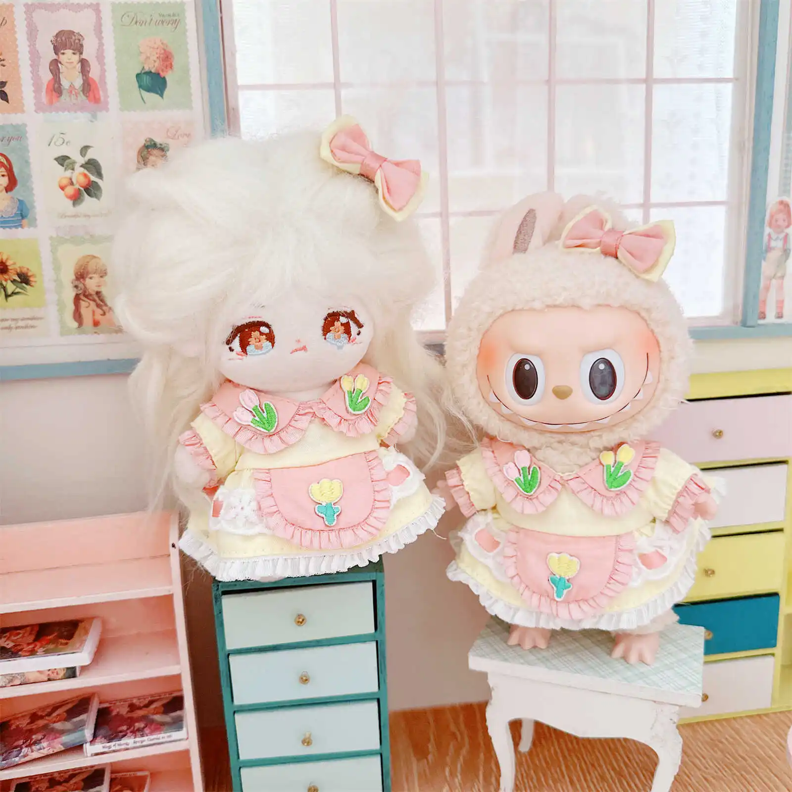 

Kawaii Mini Idol Doll Clothes Set, Plush Cotton Doll, Dress Up Changing Clothes, Cute Bow, Game, Kid's Gifts, 10cm