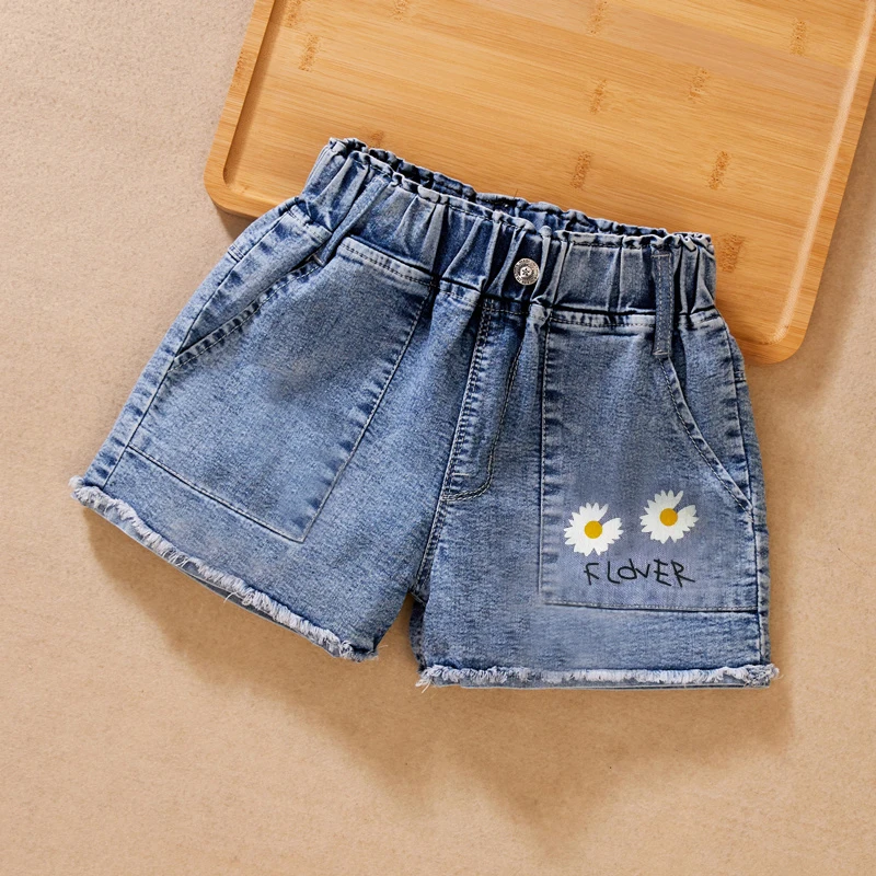 IENENS Fashion Girls Denim Pants Shorts Girl Thin Soft Trousers Jeans Kids Children Casual Clothes Clothing 4-13 Years